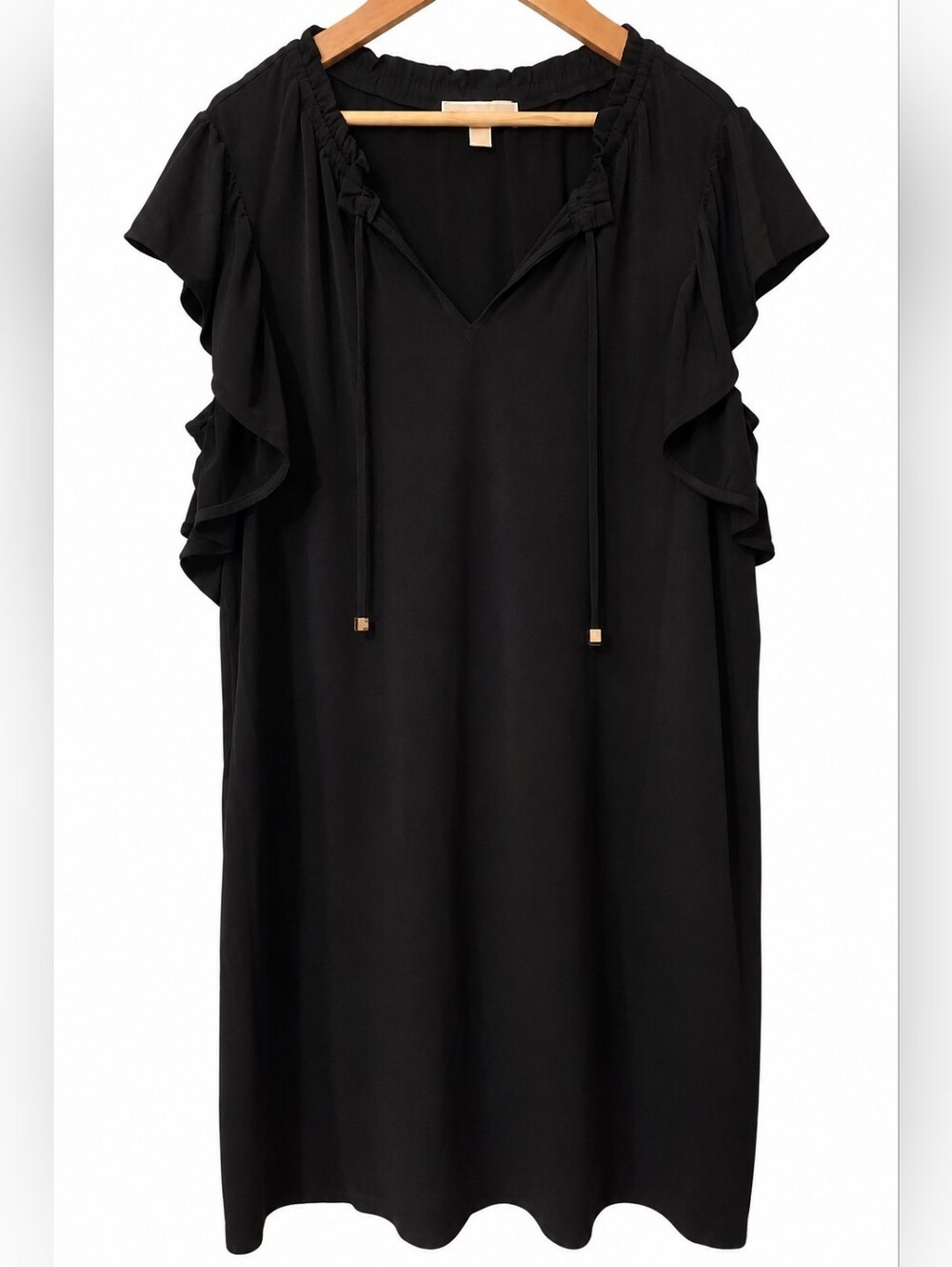 MICHAEL Michael Kors Black Ruffle Flutter Sleeve Shift Dress 2X